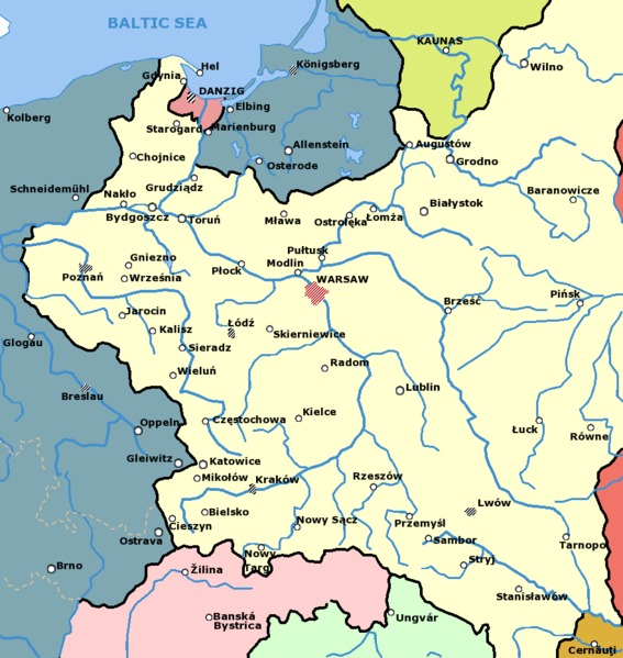Map of German-Polish frontier in 1939